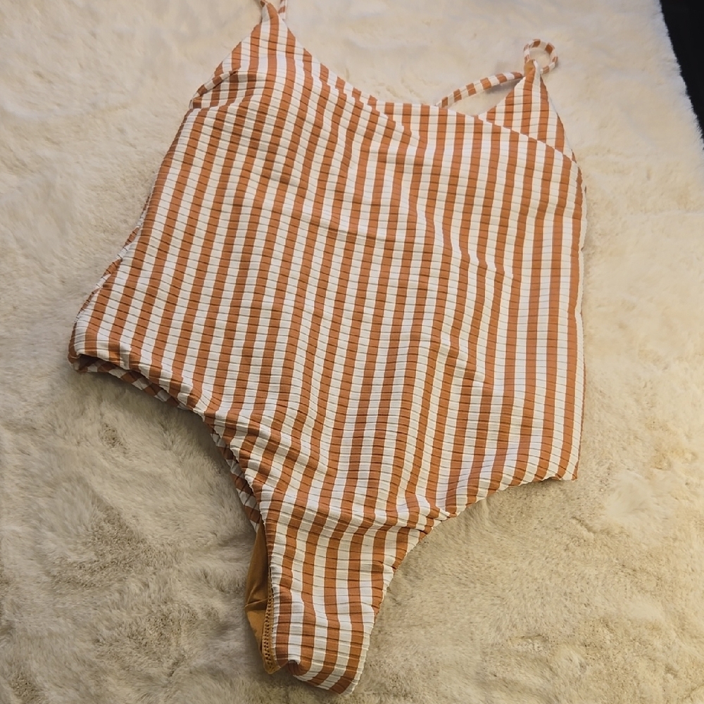 Rip Curl Brown and White Striped One Piece Swimsuit